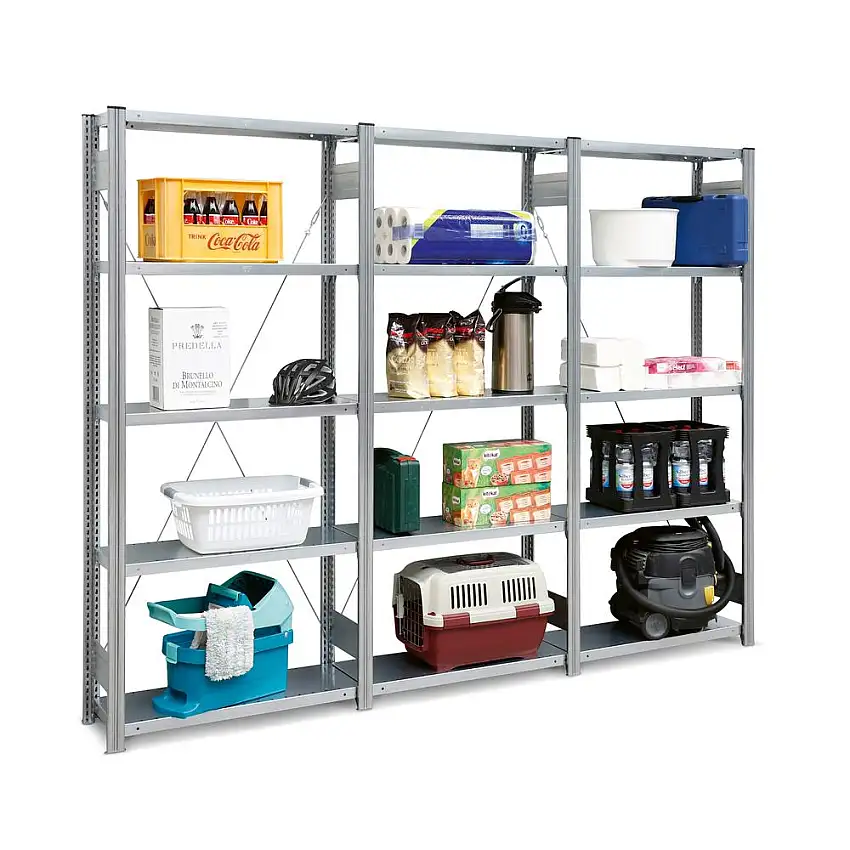Haushaltsregal FALKE Stecksystem | Grundregal | HxBxT 200x88x30cm | 5 Ebenen | Fachlast 150kg | Verzinkt