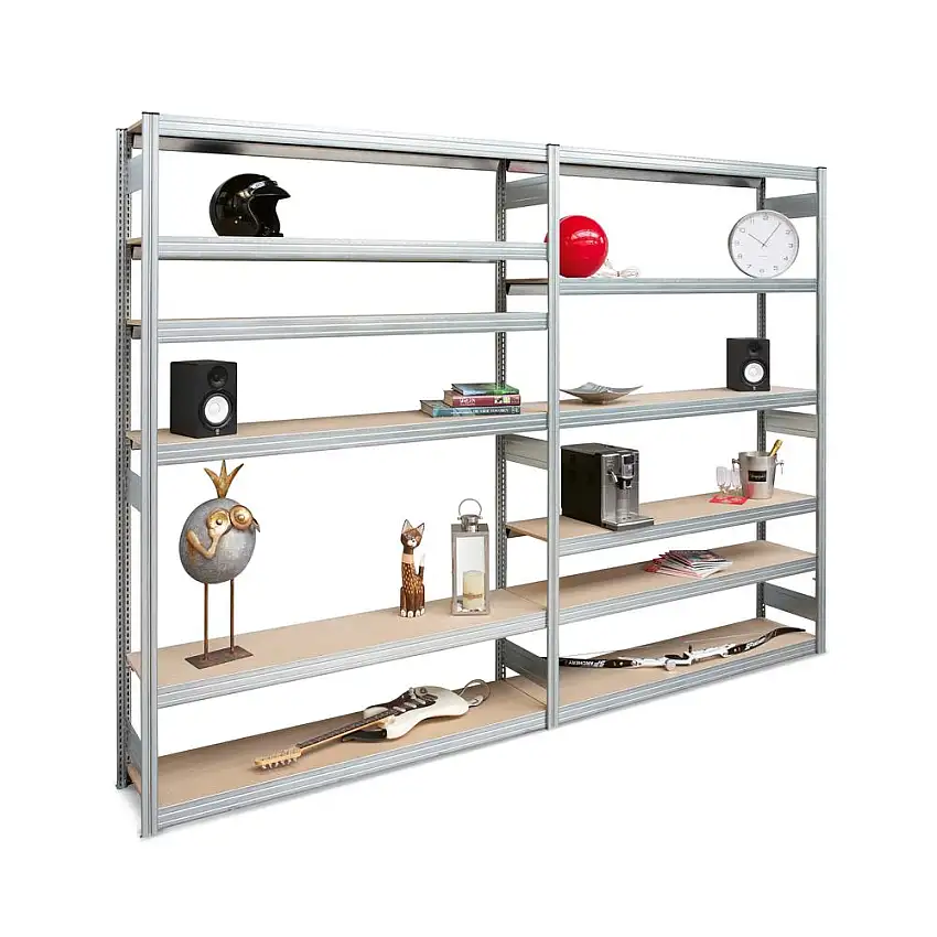Loftregal FALKE Stecksystem | Grundregal | HxBxT 200x170x40cm | 5 Ebenen | Fachlast 250kg | Beidseitig nutzbar | Verzinkt