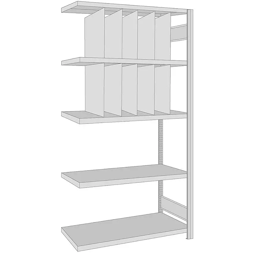Fachbodenregal FALKE Stecksystem | Anbauregal | HxBxT 200x101x50cm | 5 Ebenen & 10 Stecktrennwand | Lichtgrau