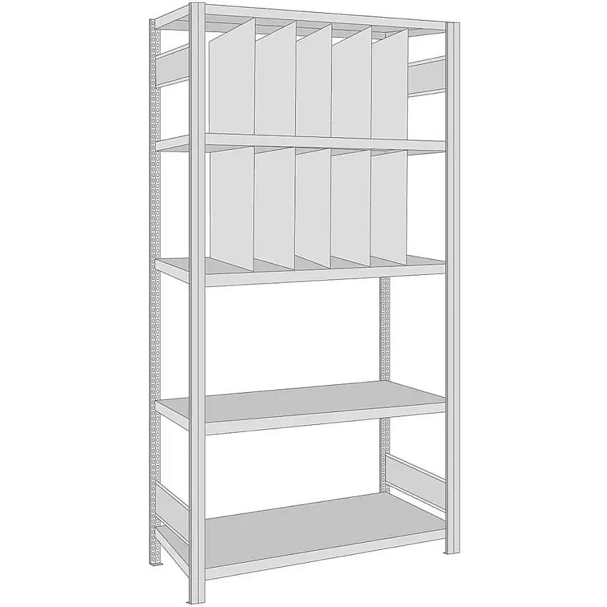 Fachbodenregal FALKE Stecksystem | Grundregal | HxBxT 200x101x50cm | 5 Ebenen & 10 Stecktrennwand | Lichtgrau