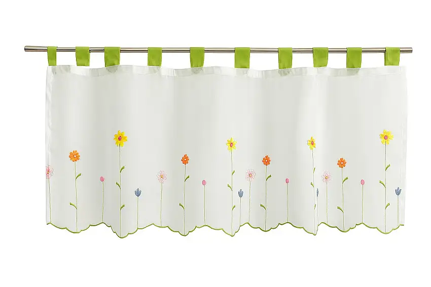 Scheibengardine bestickt Blumen Schlaufen Bistrogardine Panneaux HxB 48x140cm