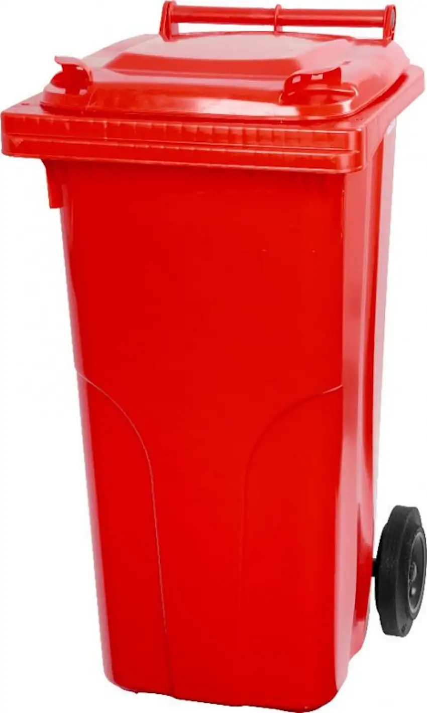 PROREGAL 2-Rad-Mülltonne MGB | HDPE-Kunststoff | HxBxT 94,5x48x54cm | 120 Liter | Rot