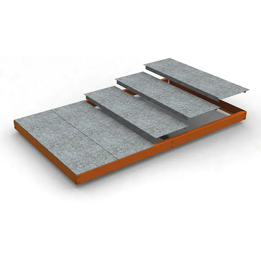 Zusatzebene für Schwerlastregal METAL YETI | BxT 150x45cm | Fachlast 400kg | Stahlplatten-Fachboden | Orange
