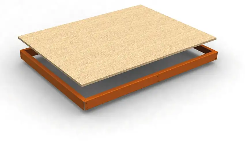 Zusatzebene für Schwerlastregal WOOD YETI | BxT 150x45cm | Fachlast 400kg | Spanplatten-Fachboden | Orange
