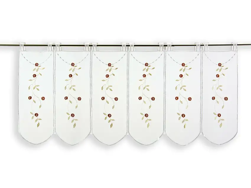 nach Maß Scheibengardine weiß Rose Höhe 45cm bestickt creme rostbraun