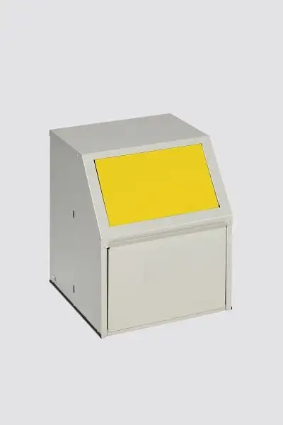 Robuster Wertstoffsammler mit Einwurfklappe | für Wertstoffe | Stationär | 23 Liter, HxBxT 57x41,5x41,5cm | Verzinkter Stahl | Gelb