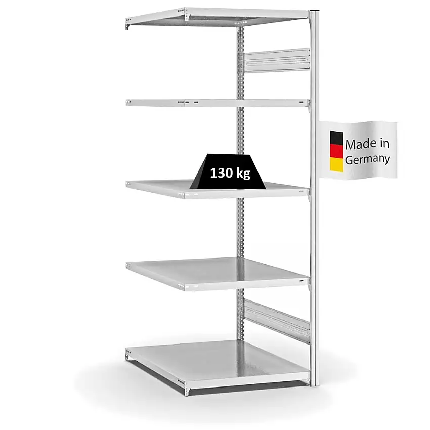Fachbodenregal Stecksystem MAGNUS Made in Germany | Anbauregal | HxBxT 200x75x80cm | 5 Ebenen | Fachlast 130 kg | Beidseitig nutzbar | Lichtgrau