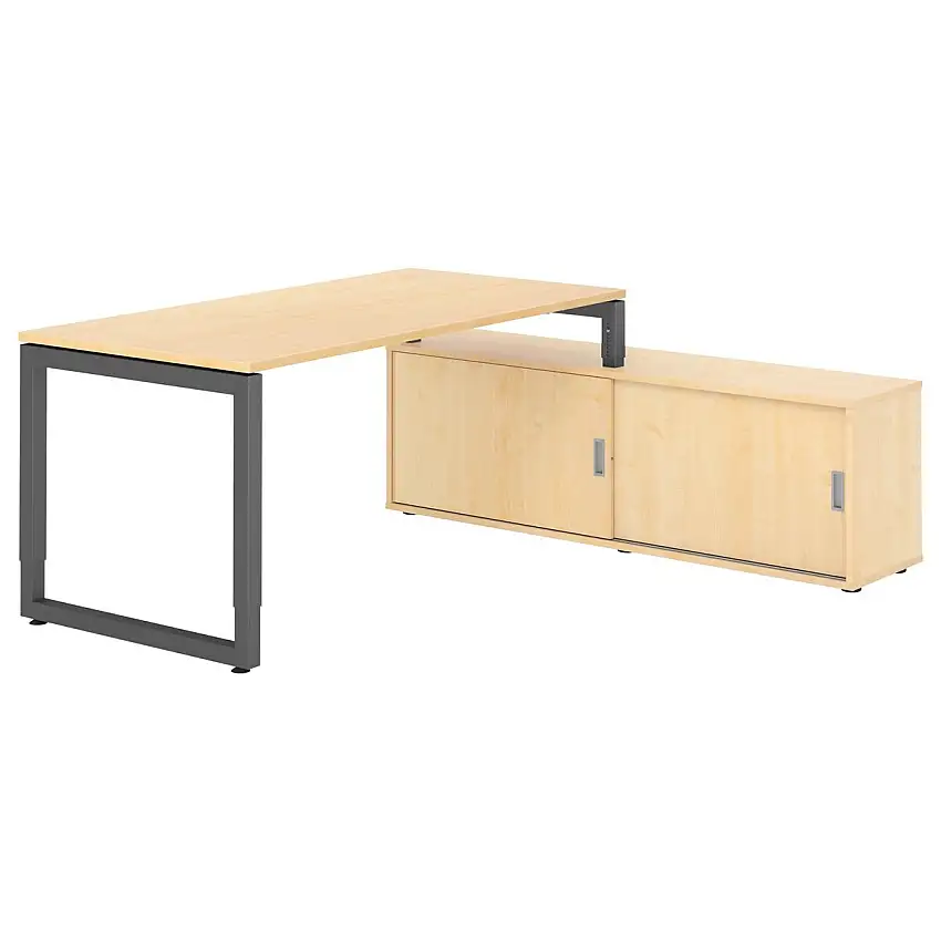 Hammerbacher RSE16SB Schreibtisch-Kombi RSE16 mit Sideboard 1750S 160 x 80 cm, Ahorn-Dekor/Graphit