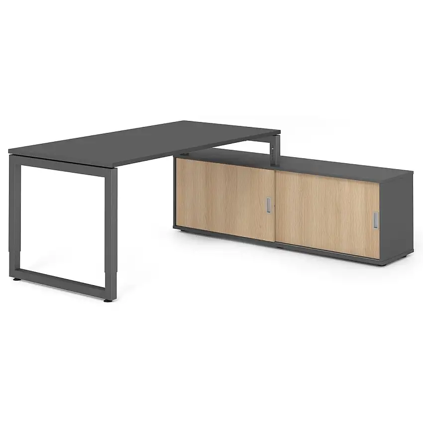 Hammerbacher RSE16SB Schreibtisch-Kombi RSE16 mit Sideboard 1750S 160 x 80 cm, Graphit/Graphit