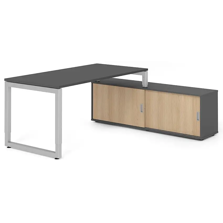 Hammerbacher RSE16SB Schreibtisch-Kombi RSE16 mit Sideboard 1750S 160 x 80 cm, Graphit/Silber