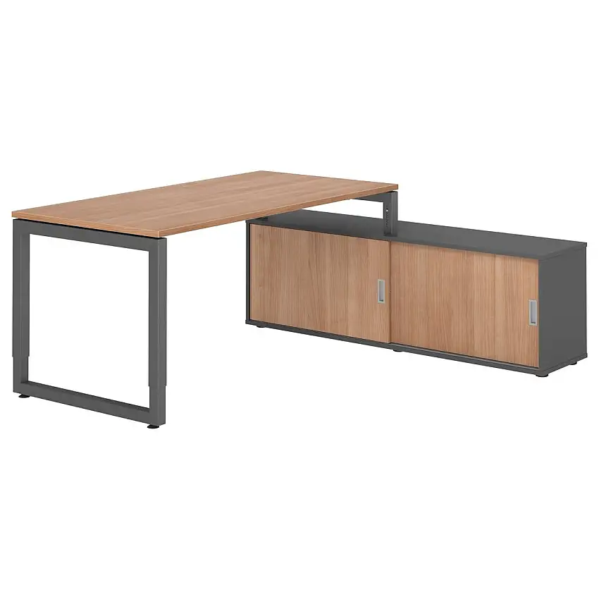 Hammerbacher RSE16SB Schreibtisch-Kombi RSE16 mit Sideboard 1750S 160 x 80 cm, Nussbaum-Dekor/Graphit