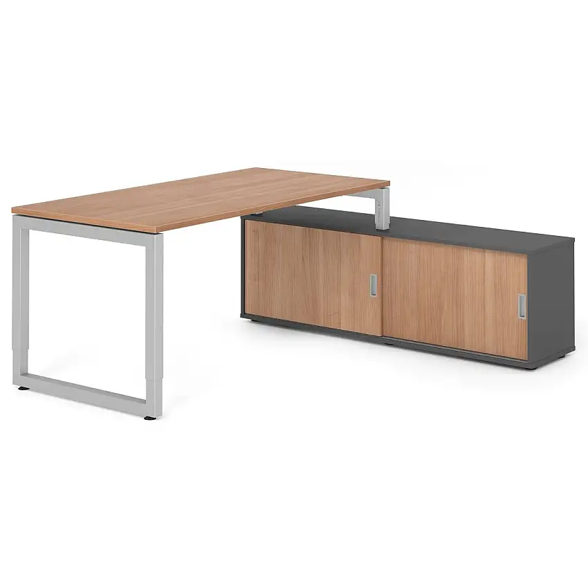 Hammerbacher RSE16SB Schreibtisch-Kombi RSE16 mit Sideboard 1750S 160 x 80 cm, Nussbaum-Dekor/Silber