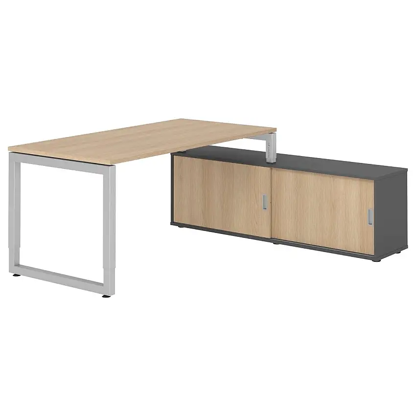 Hammerbacher RSE16SB Schreibtisch-Kombi RSE16 mit Sideboard 1750S 160 x 80 cm, Eiche-Dekor/Silber