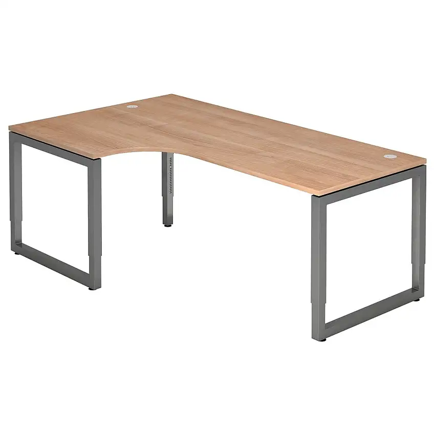 Hammerbacher RS82 Winkeltisch O-Fuß Gestell eckig 200 x 120 cm 90° Nussbaum-Dekor/Graphit