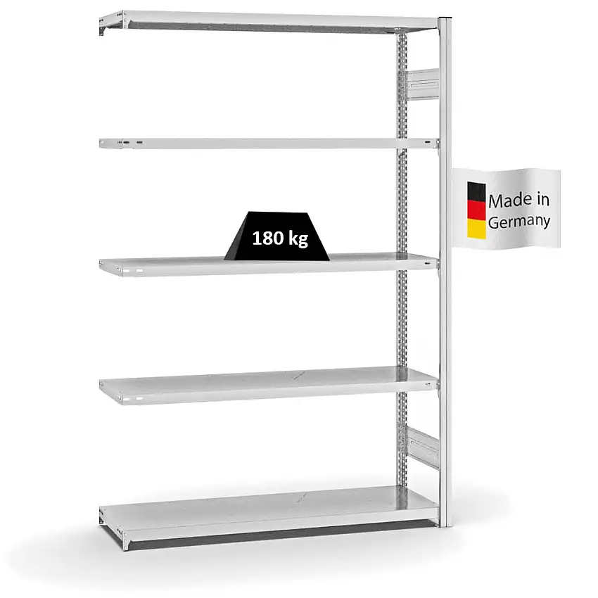 Fachbodenregal Stecksystem MAGNUS Made in Germany | Anbauregal | HxBxT 200x130x40cm | 5 Ebenen | Fachlast 180 kg | Beidseitig nutzbar | Lichtgrau