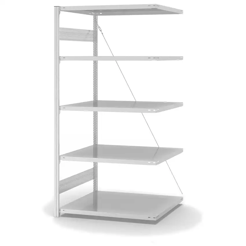 Lebensmittel-Fachbodenregal Stecksystem MAGNUS Made in Germany | Anbauregal | HxBxT 200x100x80cm | 5 Ebenen | Fachlast 130kg | Hygienische Beschichtung | Weiß