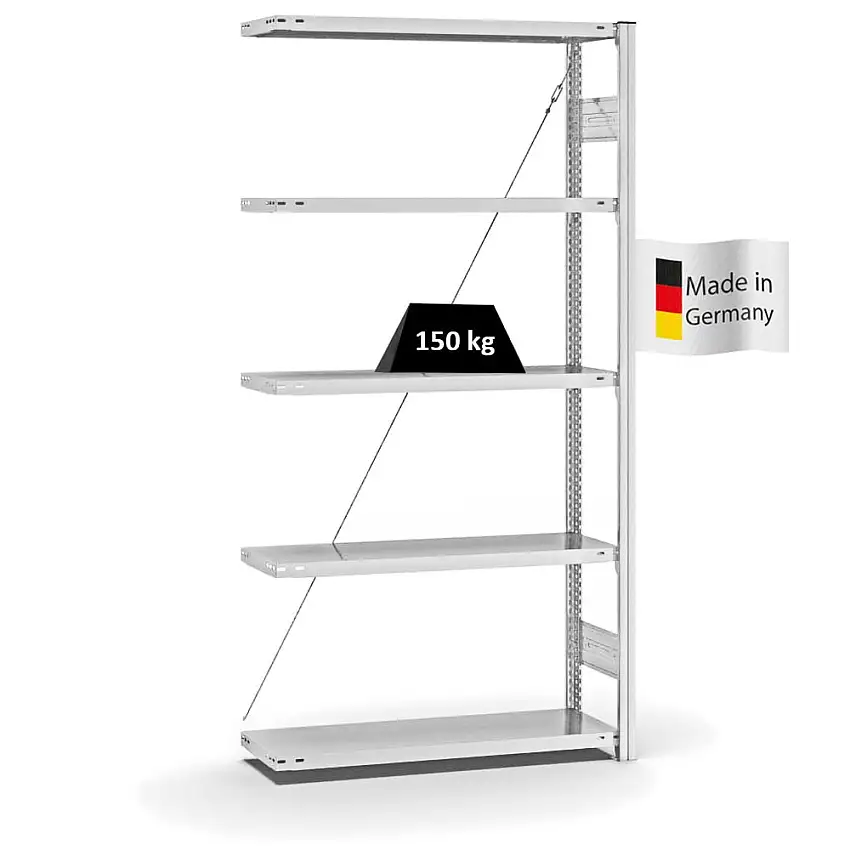 Antibakterielles Fachbodenregal Stecksystem MAGNUS Made in Germany | Anbauregal | HxBxT 250x100x30cm | 6 Ebenen | Traglast 150kg | Antibakterielle Beschichtung | Weiß