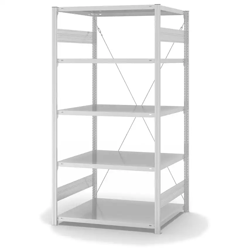 Lebensmittel-Fachbodenregal Stecksystem MAGNUS Made in Germany | Grundregal | HxBxT 200x100x80cm | 5 Ebenen | Fachlast 130kg | Hygienische Beschichtung | Weiß