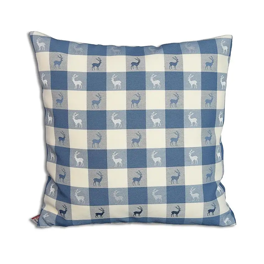 Kissenhülle Karo mit Hirsch Blau