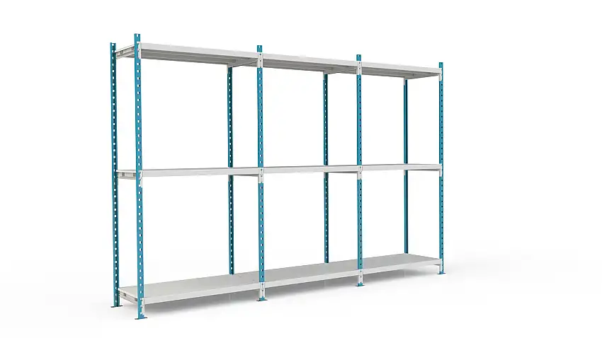 Fachbodenregal MAXIMUS Pro | Anbauregal | HxBxT 220x100x120cm | 3 Ebenen | Metallplatten-Fachboden | Fachlast 286kg | Lichtblau/Lichtgrau