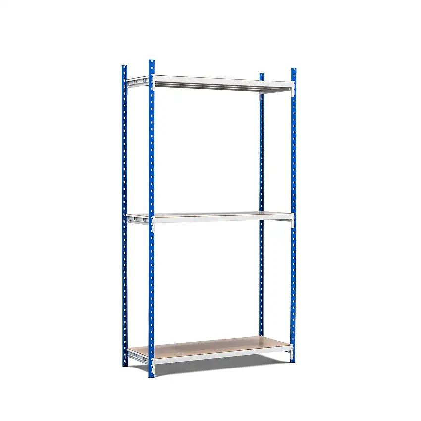 Fachbodenregal MAXIMUS Pro | Anbauregal | HxBxT 220x100x50cm | 3 Ebenen | Spanplatten-Fachboden | Fachlast 286kg | Lichtblau/Lichtgrau