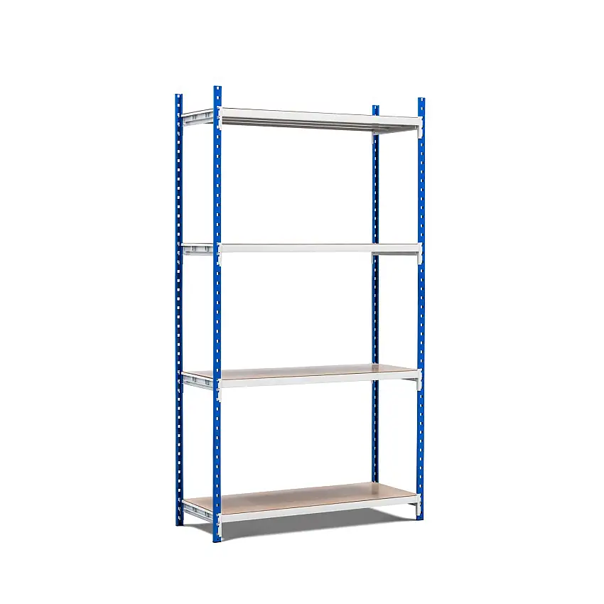 Fachbodenregal MAXIMUS Pro | Anbauregal | HxBxT 220x100x50cm | 4 Ebenen | Spanplatten-Fachboden | Fachlast 286kg | Lichtblau/Lichtgrau