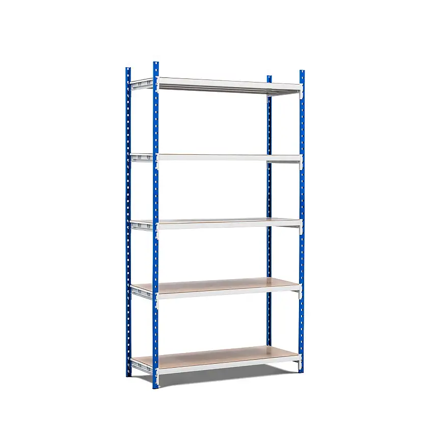 Fachbodenregal MAXIMUS Pro | Anbauregal | HxBxT 220x100x50cm | 5 Ebenen | Spanplatten-Fachboden | Fachlast 286kg | Lichtblau/Lichtgrau