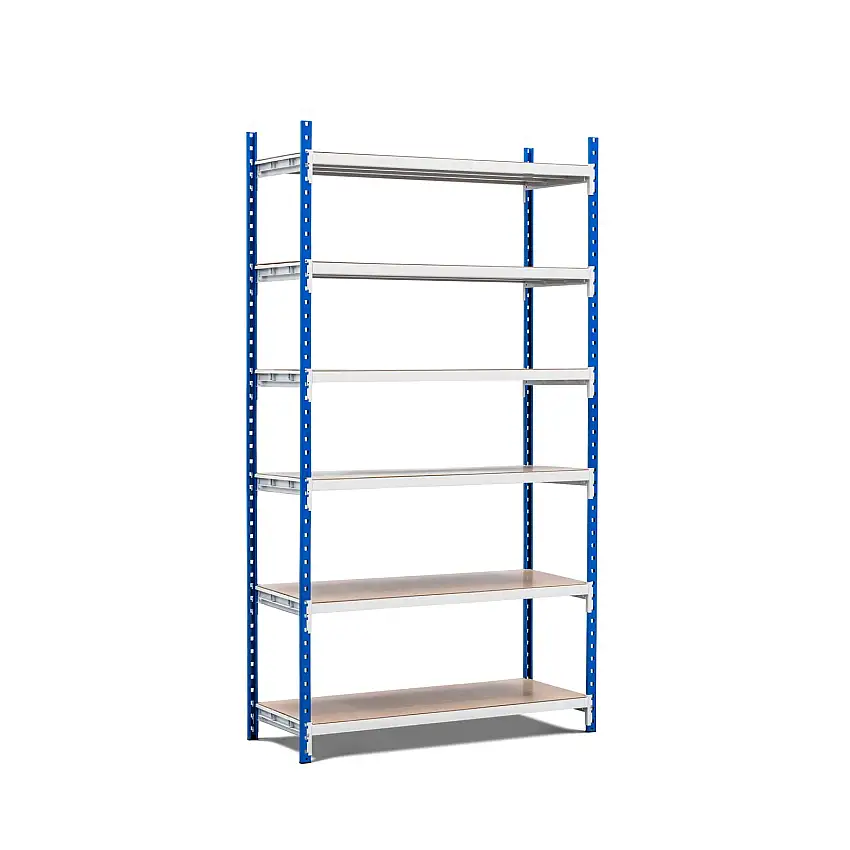 Fachbodenregal MAXIMUS Pro | Anbauregal | HxBxT 220x100x100cm | 6 Ebenen | Spanplatten-Fachboden | Fachlast 303kg | Lichtblau/Lichtgrau
