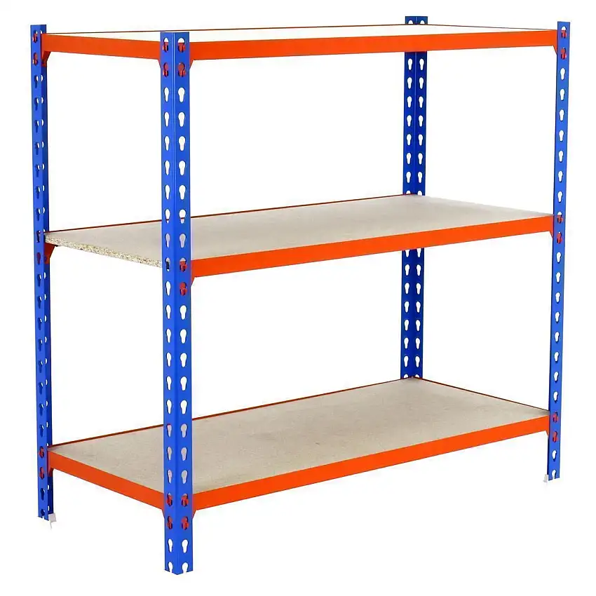 Schwerlastregal SMALL MULI | HxBxT 100x80x30cm | 3 Fachböden | Fachlast 150kg | Blau-Orange | Lagerregal Kellerregal Werkstattregal Metallregal Fachbodenregal Steckregal