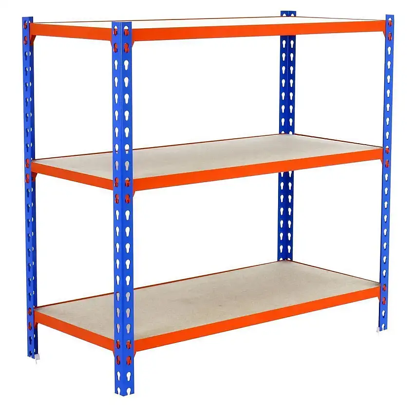 Schwerlastregal SMALL MULI | HxBxT 100x110x30cm | 3 Fachböden | Fachlast 200kg | Blau-Orange | Lagerregal Kellerregal Werkstattregal Metallregal Fachbodenregal Steckregal