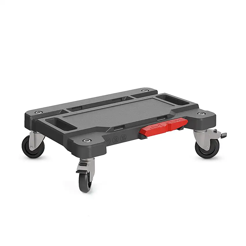 Transportroller für MetaBox mit Fixierungshebel & Gummiräder | 2 Bremsrollen & 2 Lenkrollen | Schwarz | Kistenroller Logistikroller Rollwagen Profi-Fahrgestell