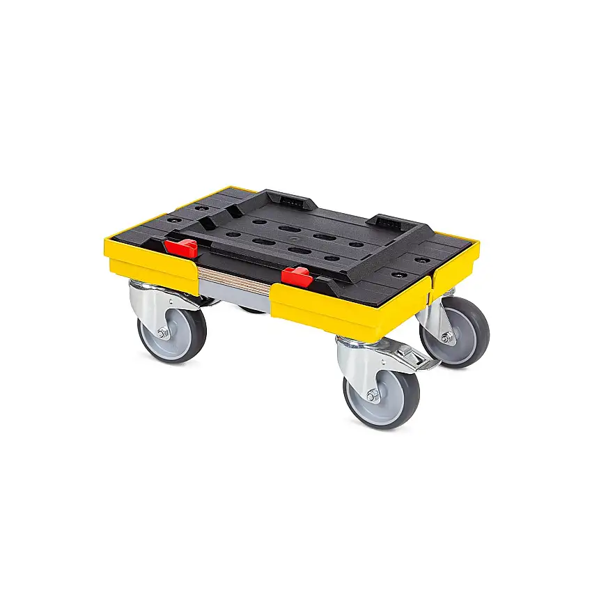 Transportroller für MetaBox S mit Gummiräder | BxT 40x30cm | 2 Bremsrollen & 2 Lenkrollen | Gelb| Kistenroller Logistikroller Rollwagen Profi-Fahrgestell