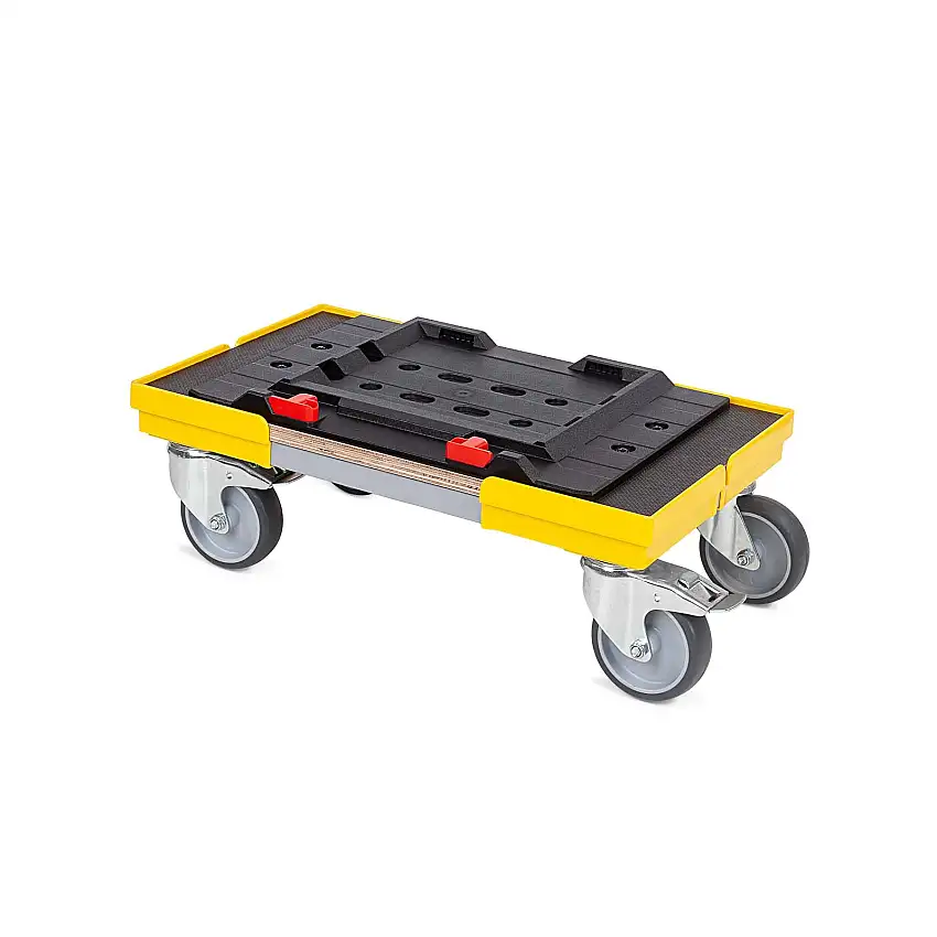 Transportroller für MetaBox L mit Gummiräder | BxT 50x30cm | 2 Bremsrollen & 2 Lenkrollen | Gelb | Kistenroller Logistikroller Rollwagen Profi-Fahrgestell