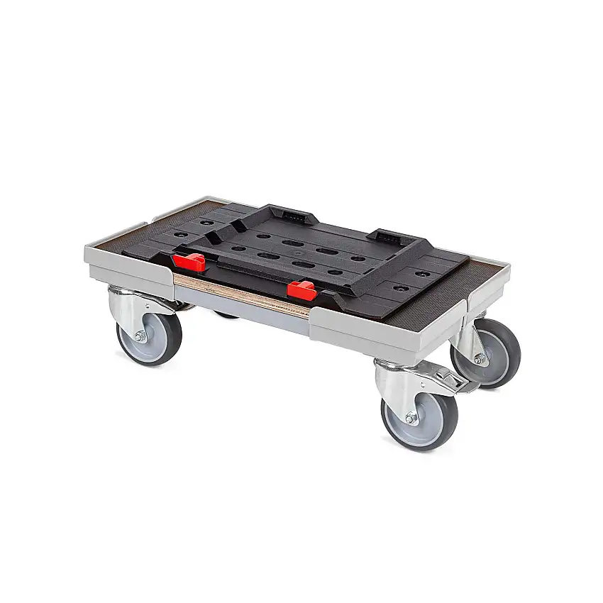 Transportroller für MetaBox L mit Gummiräder | BxT 50x30cm | 2 Bremsrollen & 2 Lenkrollen | Grau | Kistenroller Logistikroller Rollwagen Profi-Fahrgestell