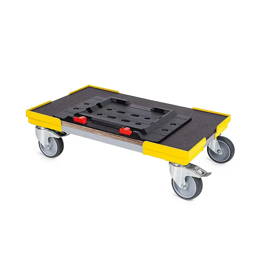 Transportroller für MetaBox XL mit Gummiräder | BxT 60x40cm | 2 Bremsrollen & 2 Lenkrollen | Gelb | Kistenroller Logistikroller Rollwagen Profi-Fahrgestell