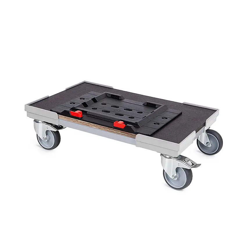 Transportroller für MetaBox XL mit Gummiräder | BxT 60x40cm | 2 Bremsrollen & 2 Lenkrollen | Grau | Kistenroller Logistikroller Rollwagen Profi-Fahrgestell