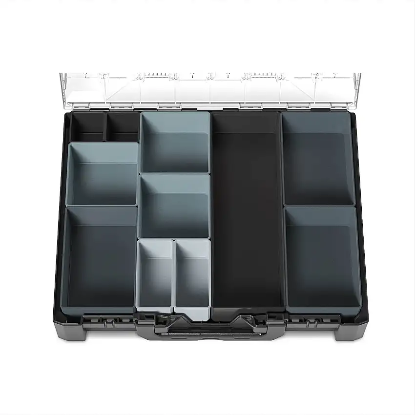 Set Einsatzkästen für MetaBox M | HxBxT 6,6x35x44cm | Passend zur MetaBox M mit Höhe 9,5 cm | ABS-Kunststoff | Schwarz | Sortimentskästen, Kleinteilekoffern