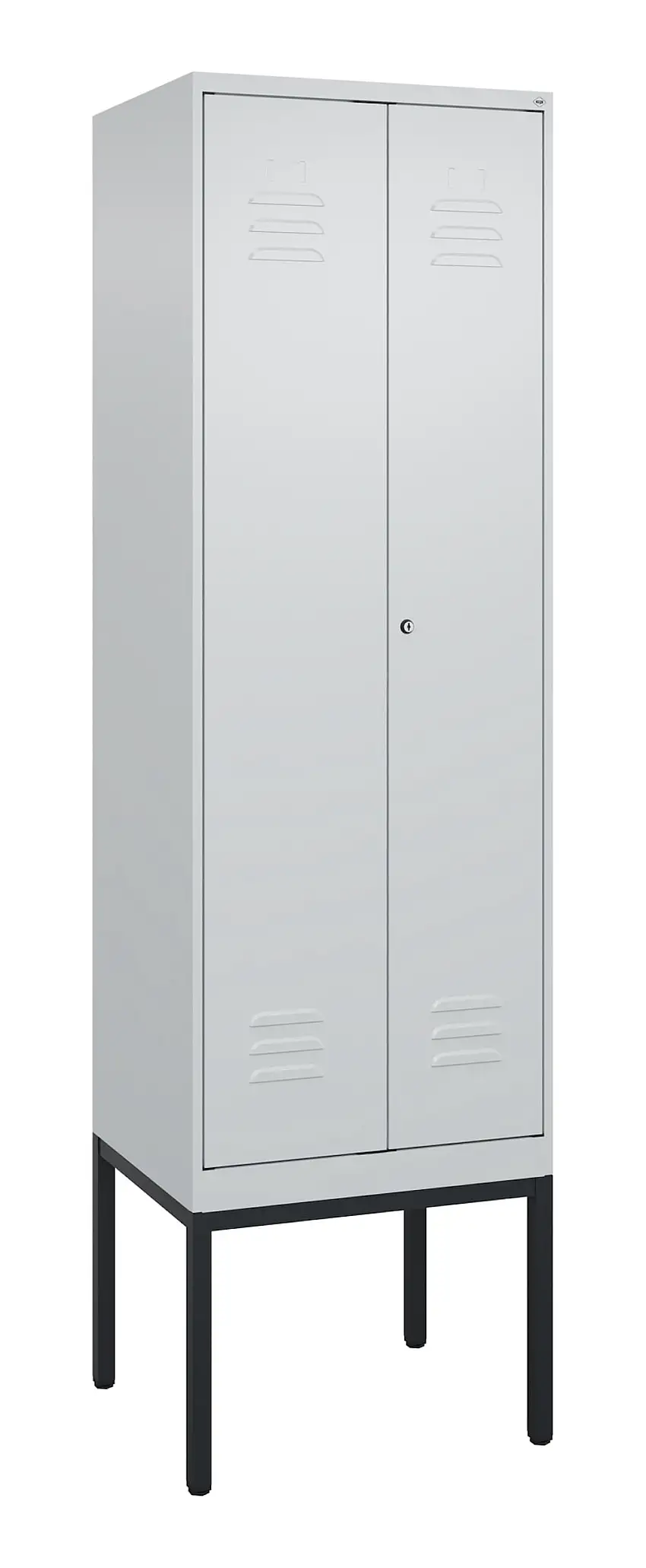 C+P Doppel-Spind Classic PLUS mit Gestell | 2 Abteile | HxBxT 212x60x50cm | Zylinderschloss | Stahl | Lichtgrau/Lichtgrau