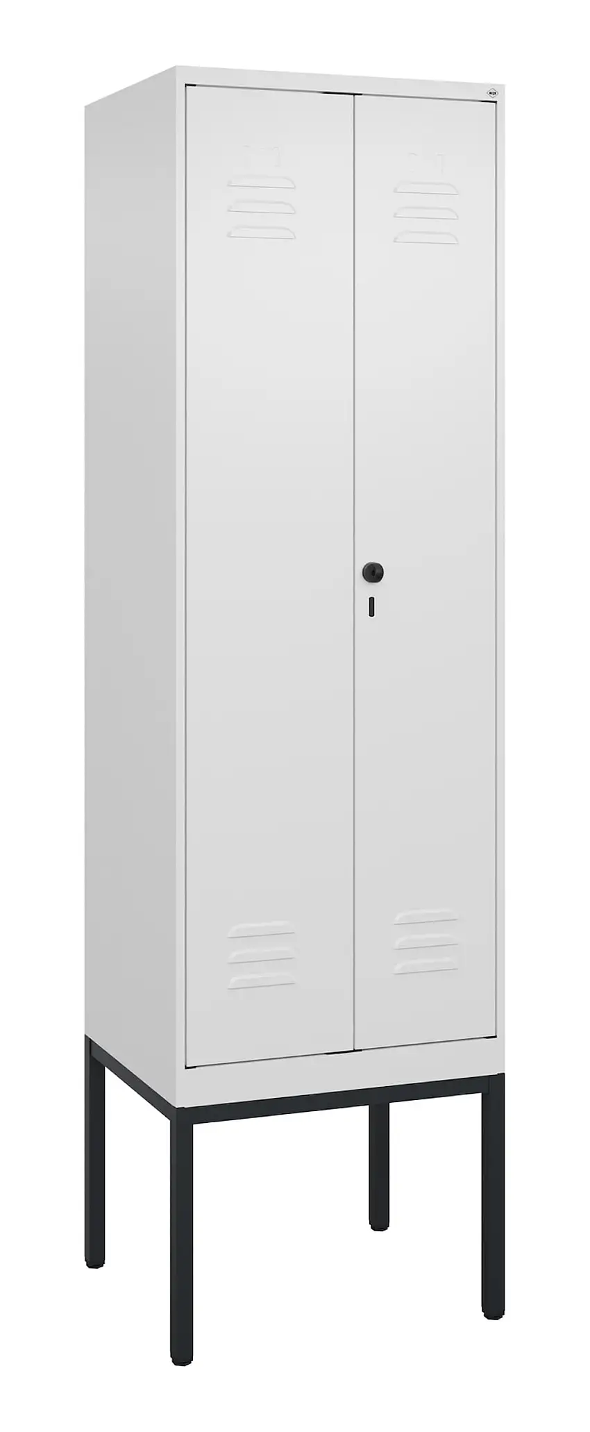 C+P Doppel-Spind Classic PLUS mit Gestell | 2 Abteile | HxBxT 212x60x50cm | Sicherheits-Drehriegel | Stahl | Verkehrsweiß/Verkehrsweiß