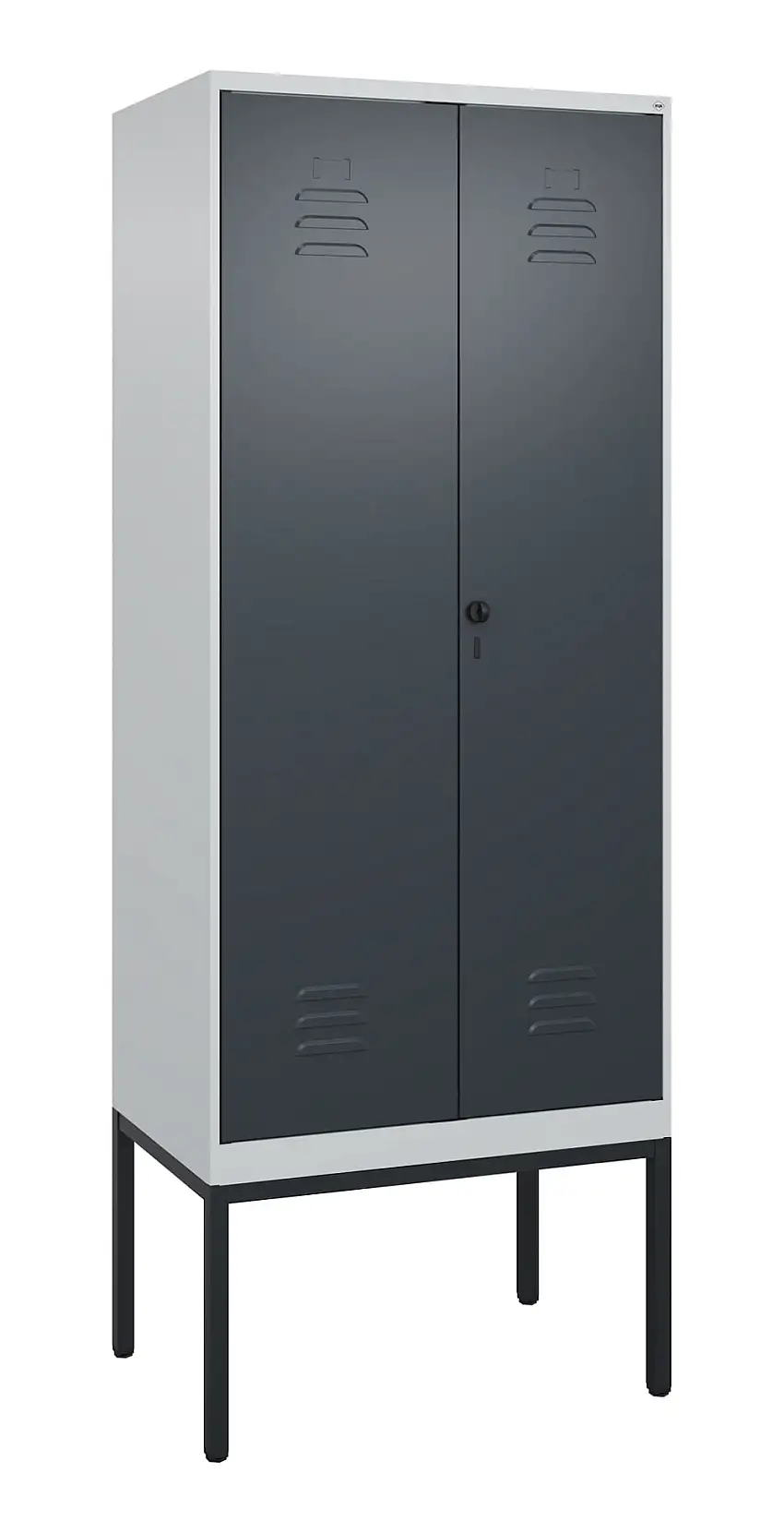C+P Doppel-Spind Classic PLUS mit Gestell | 2 Abteile | HxBxT 212x80x50cm | Sicherheits-Drehriegel | Stahl | Lichtgrau/Anthrazitgrau
