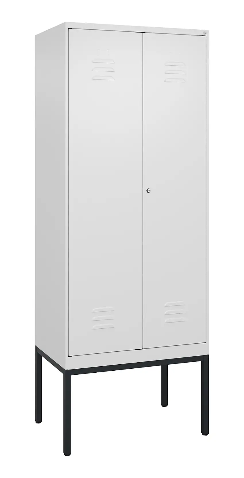C+P Doppel-Spind Classic PLUS mit Gestell | 2 Abteile mit Trennwand im oberen Fach | HxBxT 212x80x50cm | Zylinderschloss | Stahl | Verkehrsweiß/Verkehrsweiß