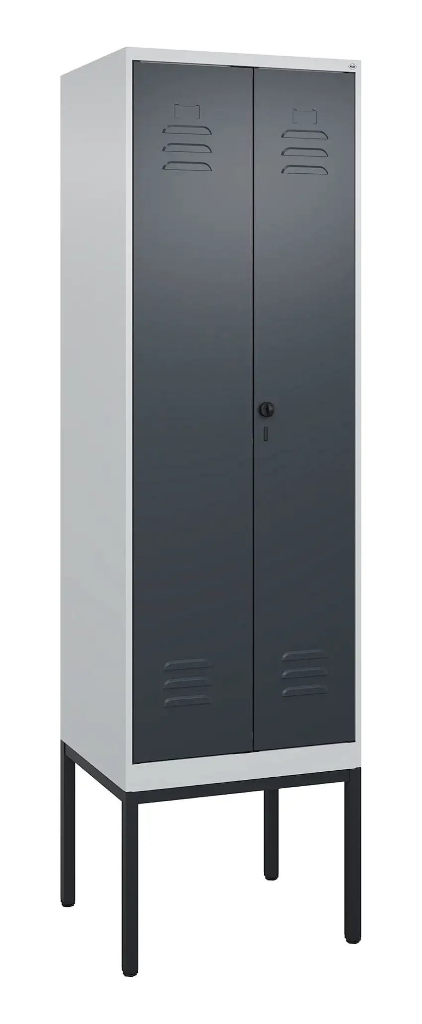 C+P Doppel-Spind Classic PLUS mit Gestell | 2 Abteile mit Trennwand im oberen Fach | HxBxT 212x60x50cm | Sicherheits-Drehriegel | Stahl | Lichtgrau/Anthrazitgrau