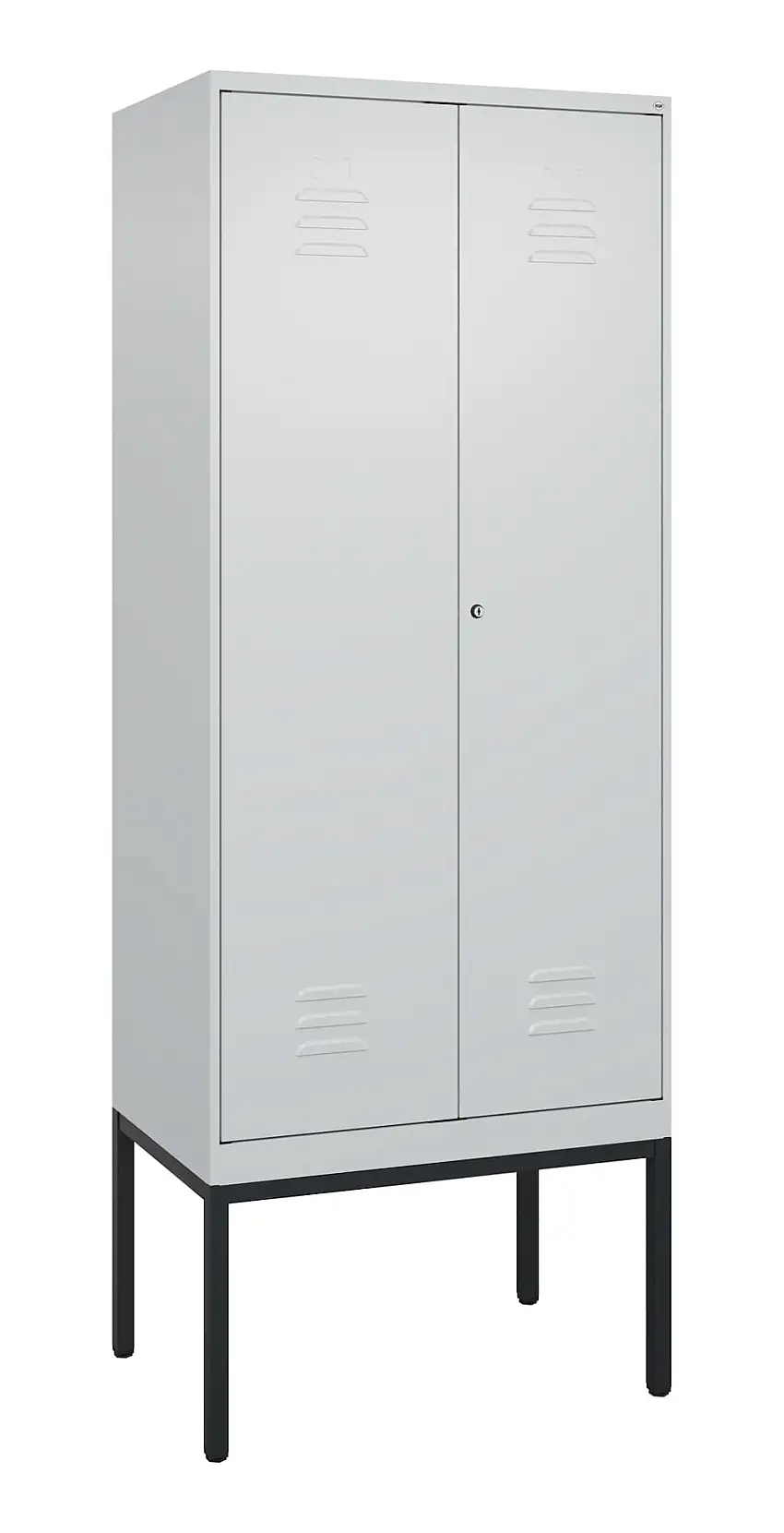 C+P Doppel-Spind Classic PLUS mit Gestell | 2 Abteile | HxBxT 212x80x50cm | Zylinderschloss | Stahl | Lichtgrau/Lichtgrau