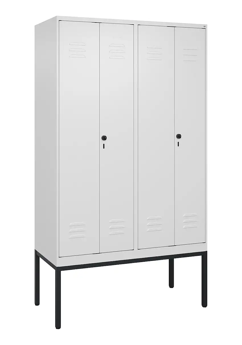 C+P Doppel-Spind Classic PLUS mit Gestell | 4 Abteile mit Trennwand im oberen Fach | HxBxT 212x120x50cm | Sicherheits-Drehriegel | Stahl | Verkehrsweiß/Verkehrsweiß