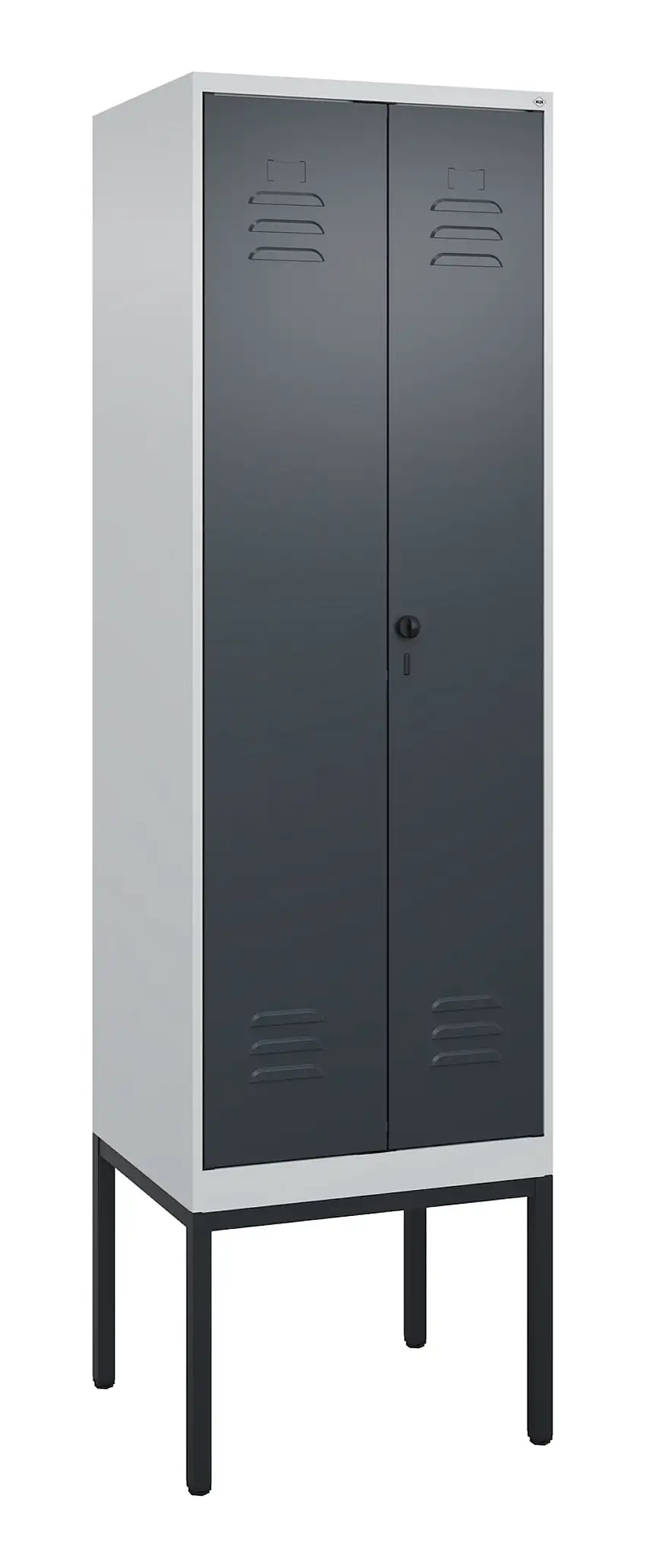 C+P Doppel-Spind Classic PLUS mit Gestell | 2 Abteile | HxBxT 212x60x50cm | Sicherheits-Drehriegel | Stahl | Lichtgrau/Anthrazitgrau