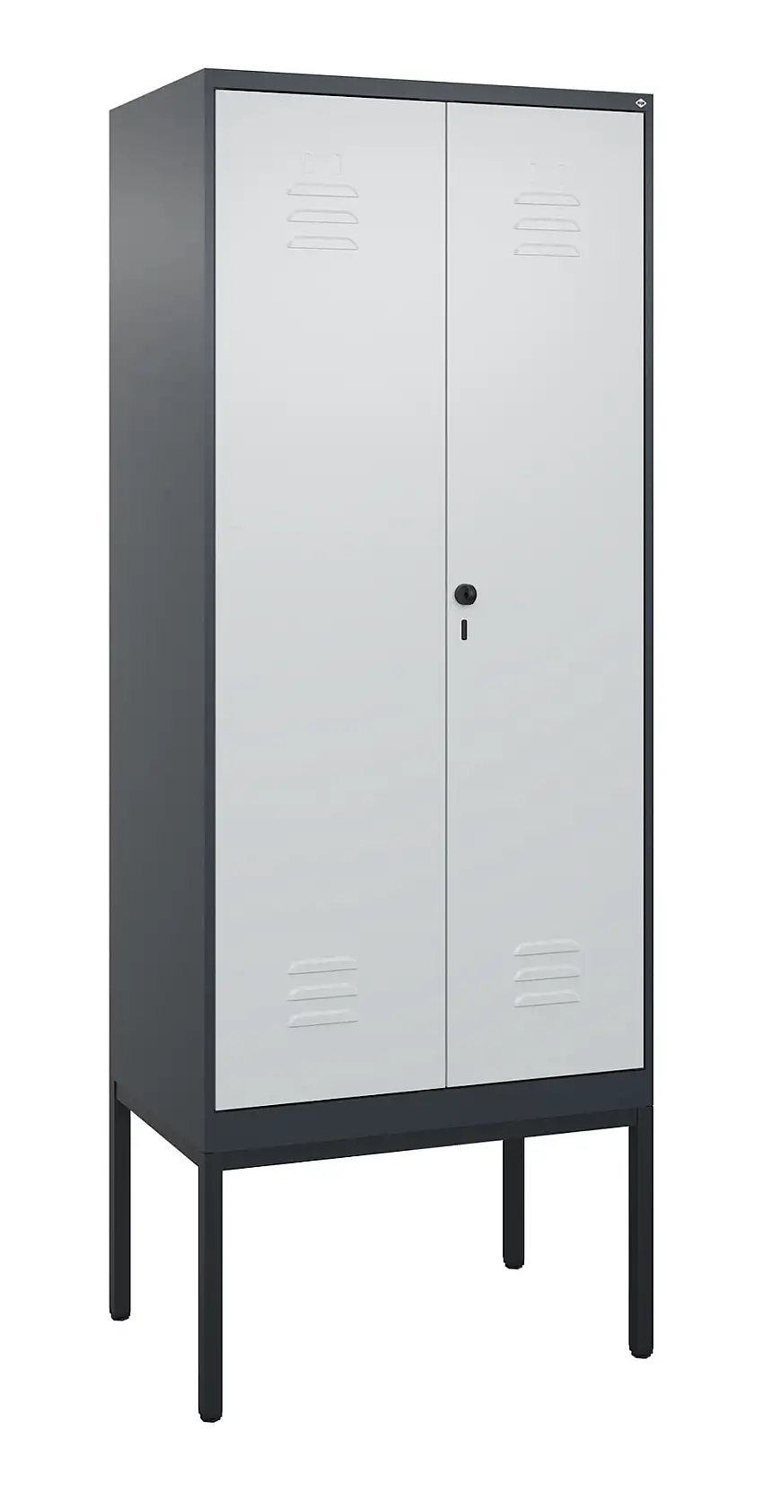 C+P Doppel-Spind Classic PLUS mit Gestell | 2 Abteile mit Trennwand im oberen Fach | HxBxT 212x80x50cm | Sicherheits-Drehriegel | Stahl | Anthrazitgrau/Lichtgrau