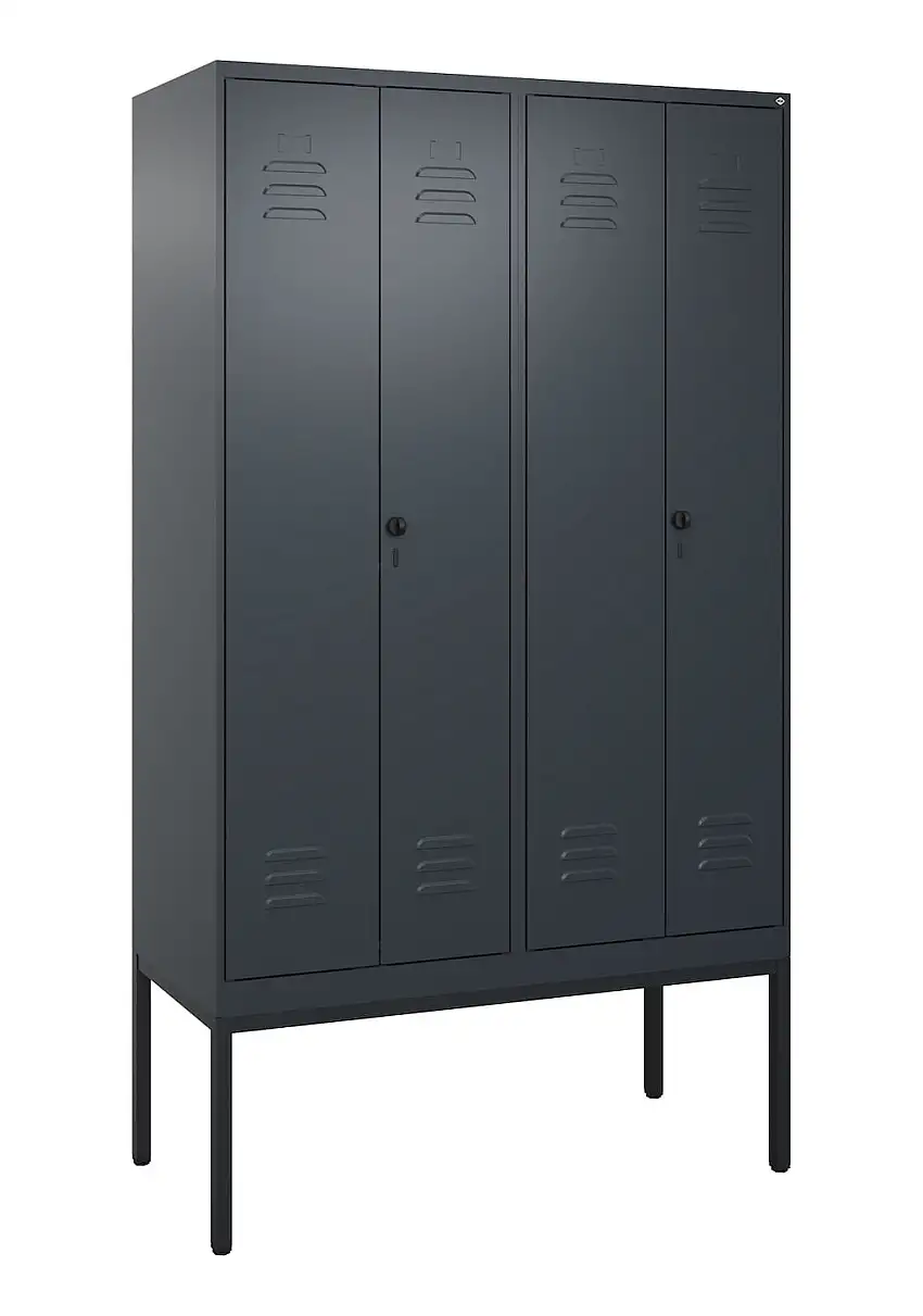 C+P Doppel-Spind Classic PLUS mit Gestell | 4 Abteile mit Trennwand im oberen Fach | HxBxT 212x120x50cm | Sicherheits-Drehriegel | Stahl | Anthrazitgrau/Anthrazitgrau