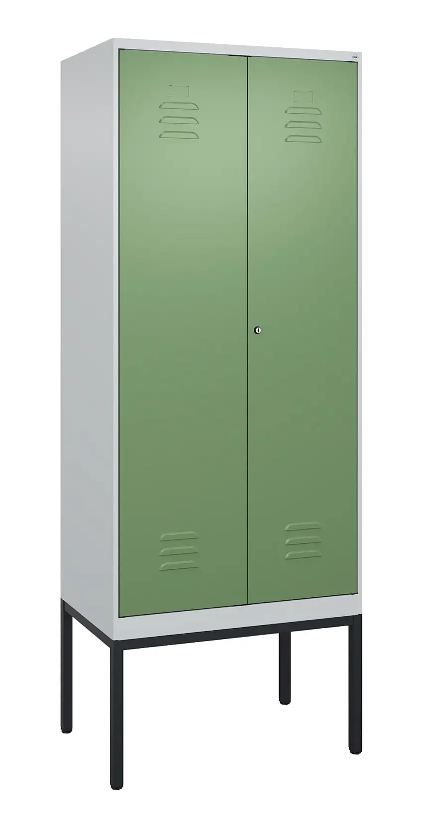 C+P Doppel-Spind Classic PLUS mit Gestell | 2 Abteile | HxBxT 212x80x50cm | Zylinderschloss | Stahl | Lichtgrau/Resedagrün
