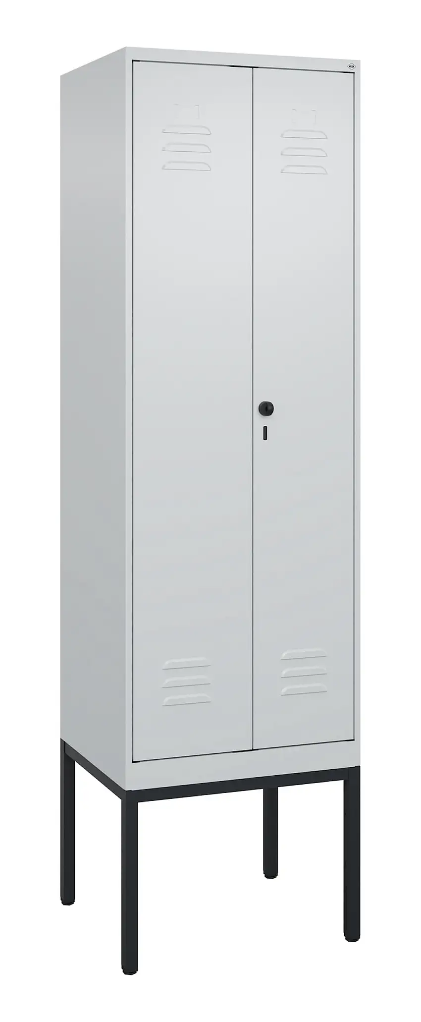 C+P Doppel-Spind Classic PLUS mit Gestell | 2 Abteile | HxBxT 212x60x50cm | Sicherheits-Drehriegel | Stahl | Lichtgrau/Lichtgrau