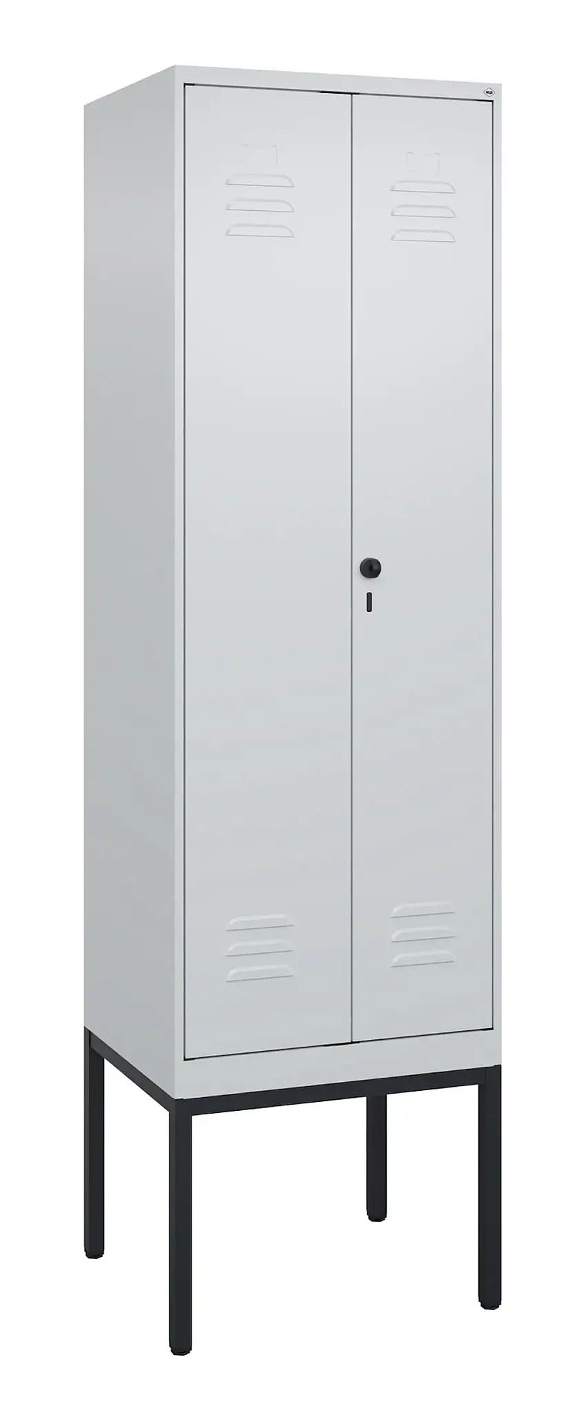 C+P Doppel-Spind Classic PLUS mit Gestell | 2 Abteile mit Trennwand im oberen Fach | HxBxT 212x60x50cm | Sicherheits-Drehriegel | Stahl | Lichtgrau/Lichtgrau